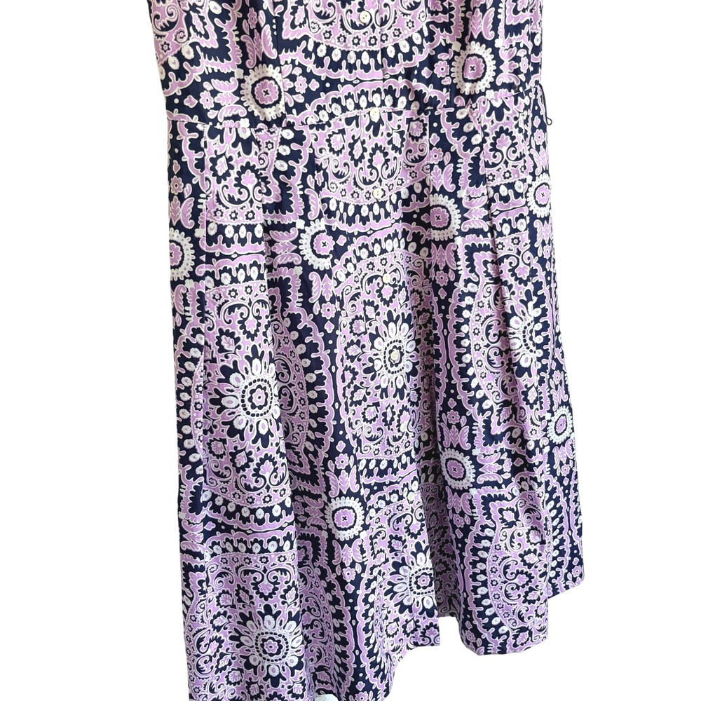 Talbots Fit Flare Dress 10 Preppy Pink Navy Medallion Cotton Sleeveless A-Line - Picture 4 of 7